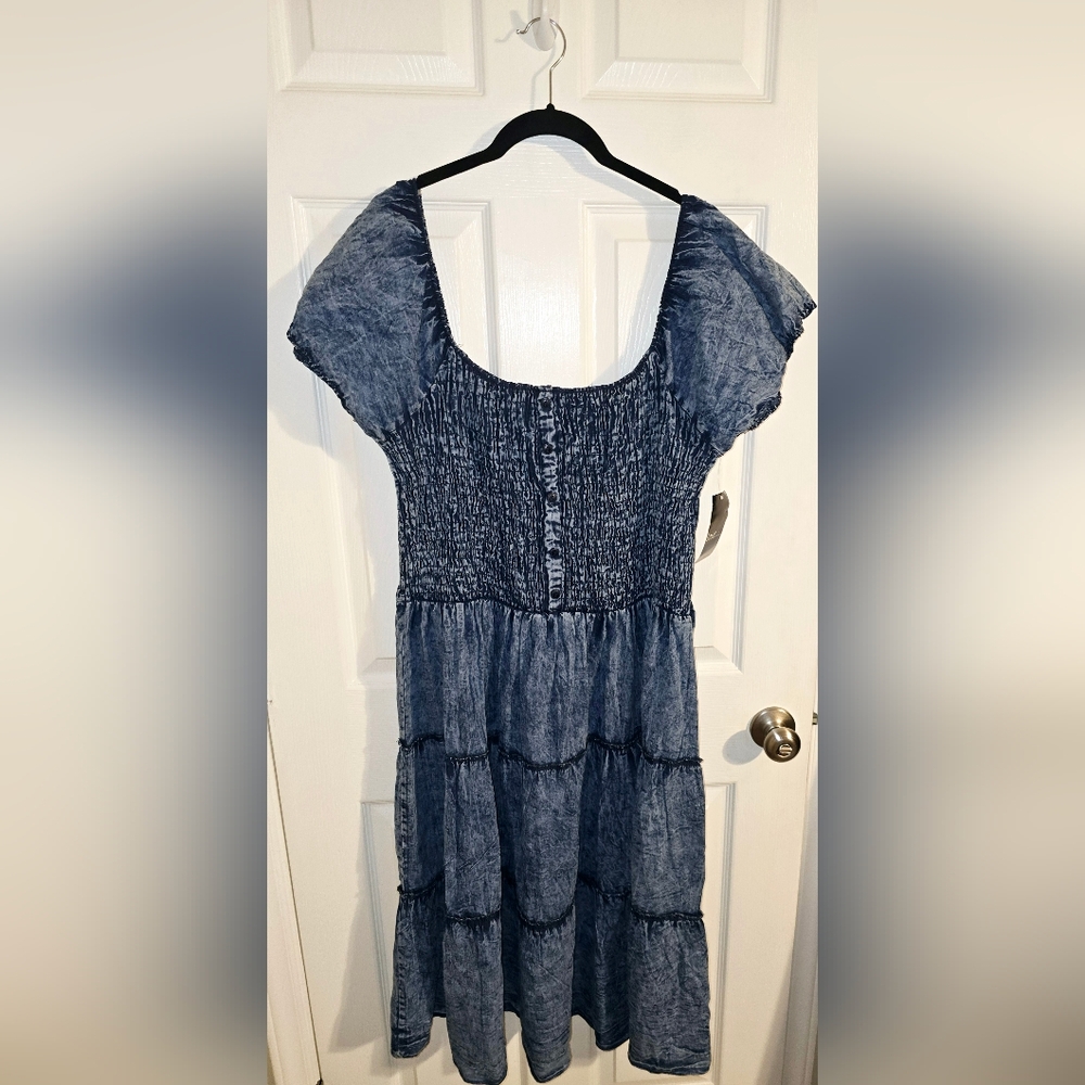 Plus Size Denim Smocked Ruffle Dress